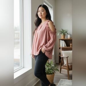 Oddi Chic Salmon Cold Shoulder Blouse Sz 2X